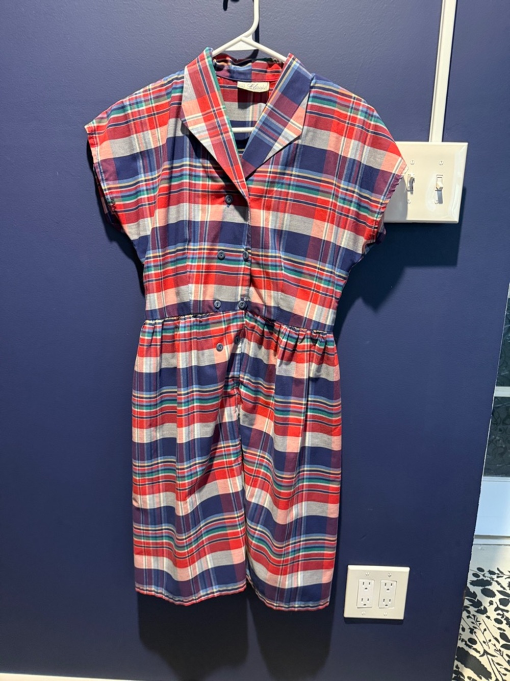 Vintage Red and Blue Plaid Button-Front Dress